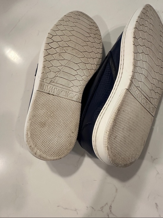 Jimmy Choo Navy Textured Leather Slip-On Loafers